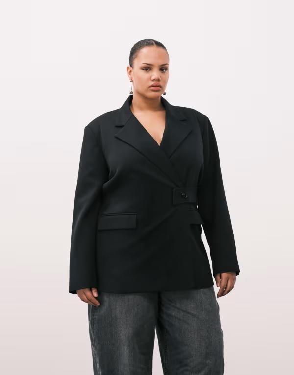 エイソス レディース アウター ジャケット・ブルゾン ブレザー ASOS DESIGN Curve relaxed blazer with belt detail Black ブラック
