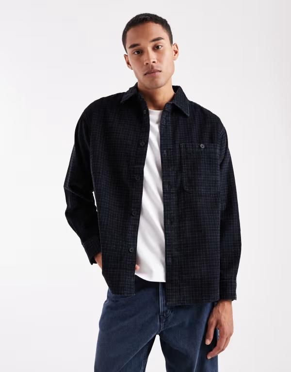 オンリーアンドサンズ メンズ トップス シャツ コーデュロイ ONLY SONS corduroy overshirt plaid Jet Black ブラック