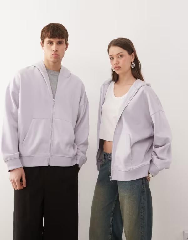 コルージョン レディース アウター パーカー・スウェット COLLUSION Unisex zip up hoodie in lilac PURPLE パープル