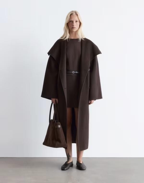 アンドアザーストーリーズ レディース アウター コート スタンドネック ウール マキシ Other Stories wool belted maxi coat with funnel neck BROWN ブラウン