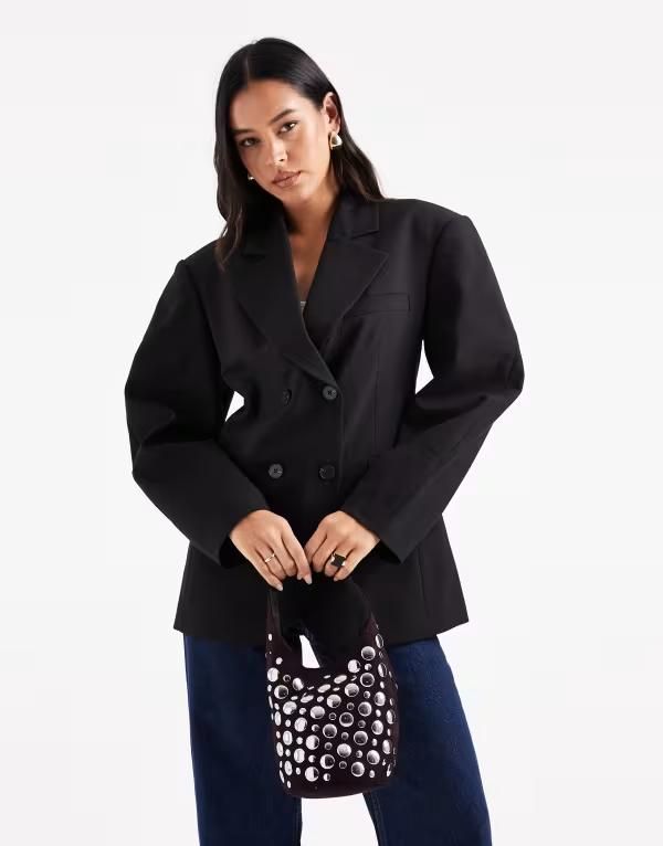 エイソス レディース アウター ジャケット・ブルゾン ブレザー ASOS DESIGN Tailored cocoon sleeve double breasted blazer black ブラック