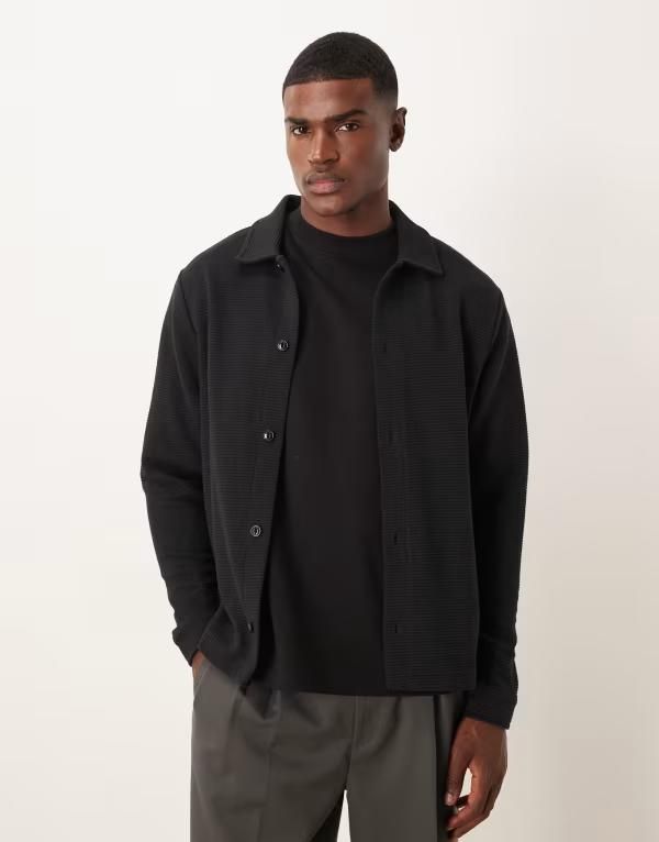 エイソス メンズ アウター ジャケット・ブルゾン リブ ジャージー ASOS DESIGNribbed jersey shacket Black ブラック