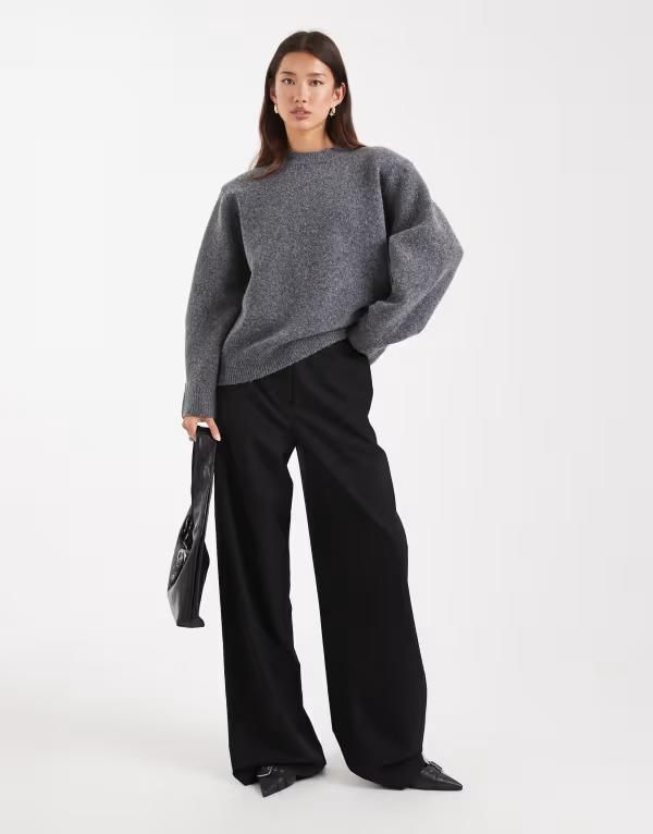 エイソス レディース アウター ニット・セーター ドロップショルダー セーター ASOS DESIGN drop shoulder pad longline sweater in charcoal CHARCOAL チャコール