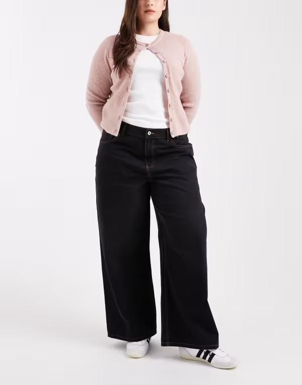 コルージョン レディース ボトムス デニムパンツ ワイドレッグ プラスサイズ ジーンズ COLLUSION Plus X003 wide leg jeans in smoky Black ブラック
