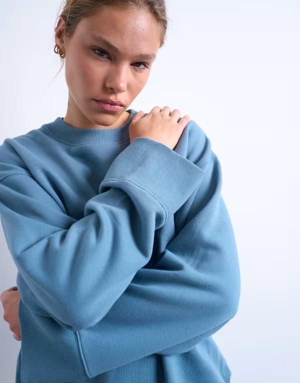 トップショップ レディース アウター パーカー・スウェット シャツ Topshop clean oversizedeep cuff sweatshirt BLUE ブルー