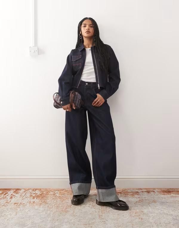 コルージョン レディース ボトムス デニムパンツ ジーンズ COLLUSION X002 baggy jeans with cinch back and turn up hem in rinse wash Rinse