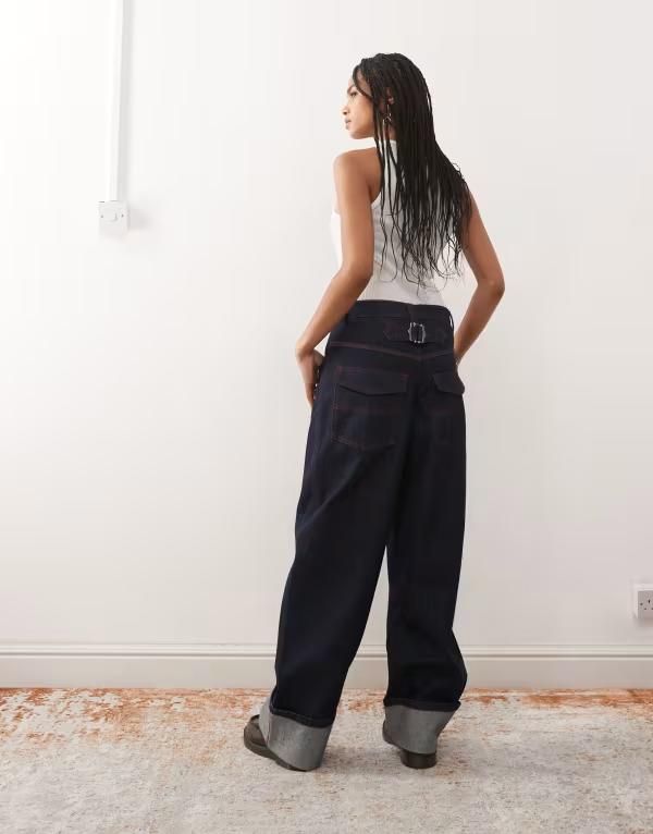 コルージョン レディース ボトムス デニムパンツ ジーンズ COLLUSION X002 baggy jeans with cinch back and turn up hem in rinse wash Rinse コルージョン レディース ボトムス デニムパンツ ジーンズ COLLUSION X002 baggy jeans with cinch back and turn up hem in rinse wash Rinse