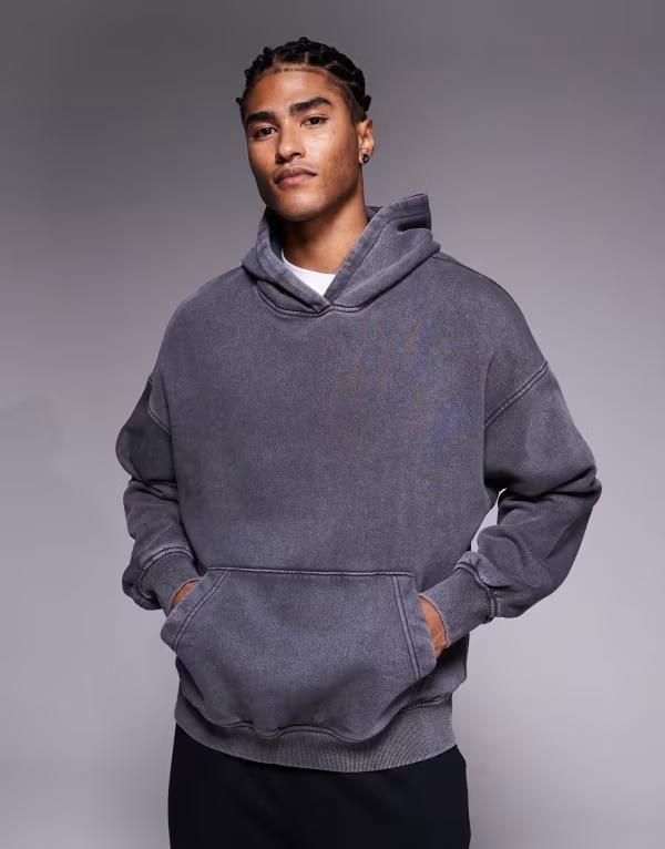 アダプト メンズ アウター パーカー・スウェット パーカー ADPT oversized hoodie in washed dark Asphalt グレー