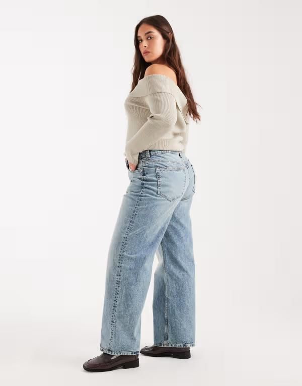 エイソス レディース ボトムス デニムパンツ ワイドレッグ ヴィンテージ ジーンズ ASOS Curve ASOS DESIGN Curve wide leg dad jeans in light vintage wash Circular Design Co