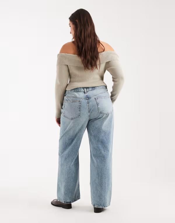 エイソス レディース ボトムス デニムパンツ ワイドレッグ ヴィンテージ ジーンズ ASOS Curve ASOS DESIGN Curve wide leg dad jeans in light vintage wash Circular Design Co