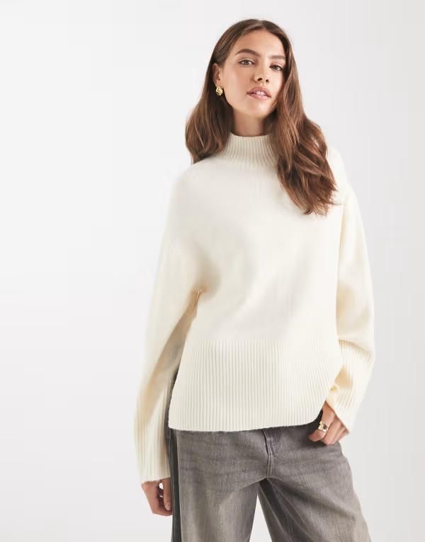 ブレーブソウル レディース アウター ニット・セーター ハイネック セーター Brave Soul high neck sweater with wide sleeves in cream CREAM クリーム