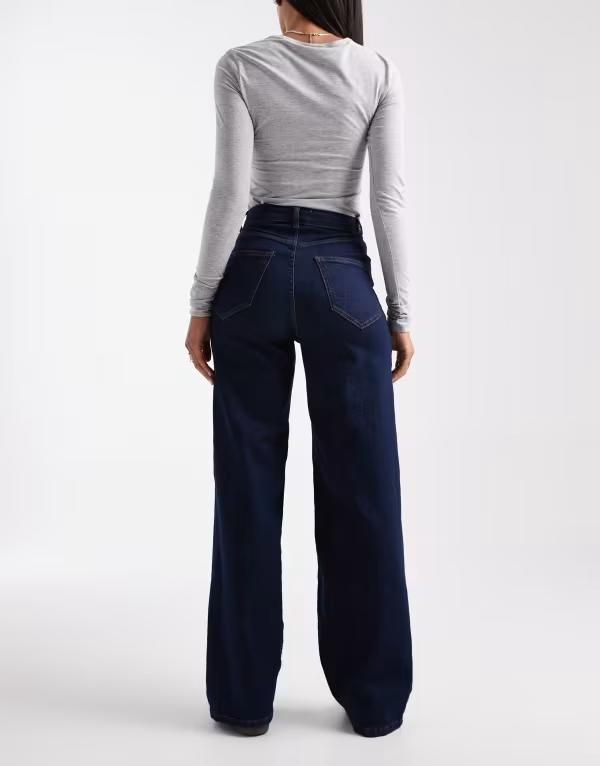 オンリー レディース ボトムス デニムパンツ ワイドレッグ ハイウエスト ジーンズ ONLY Hannah extra high waist wide leg jeans in dark blue rinse Dark blue denim デニム