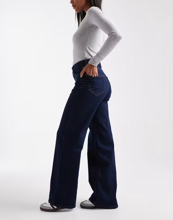 オンリー レディース ボトムス デニムパンツ ワイドレッグ ハイウエスト ジーンズ ONLY Hannah extra high waist wide leg jeans in dark blue rinse Dark blue denim デニム