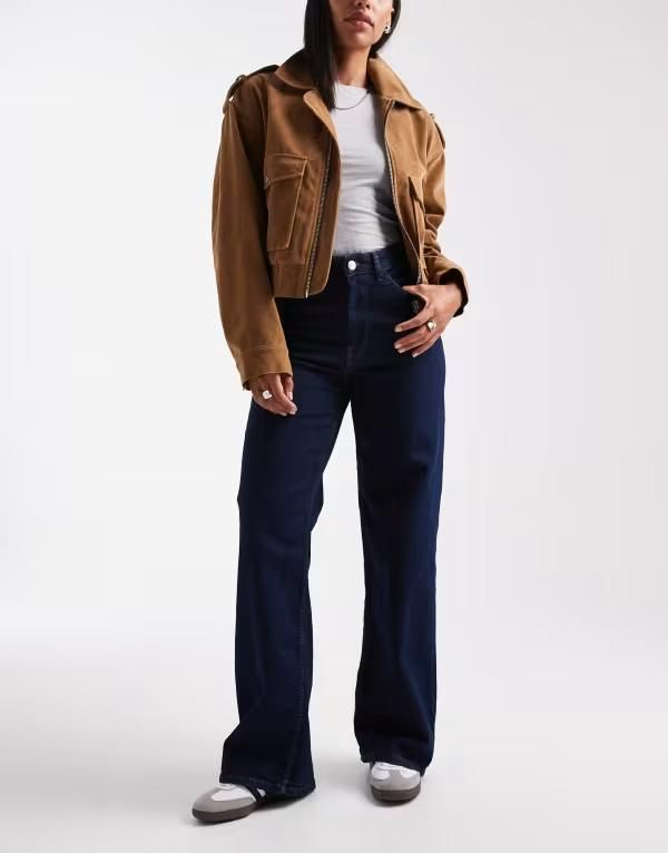 オンリー レディース ボトムス デニムパンツ ワイドレッグ ハイウエスト ジーンズ ONLY Hannah extra high waist wide leg jeans in dark blue rinse Dark blue denim デニム