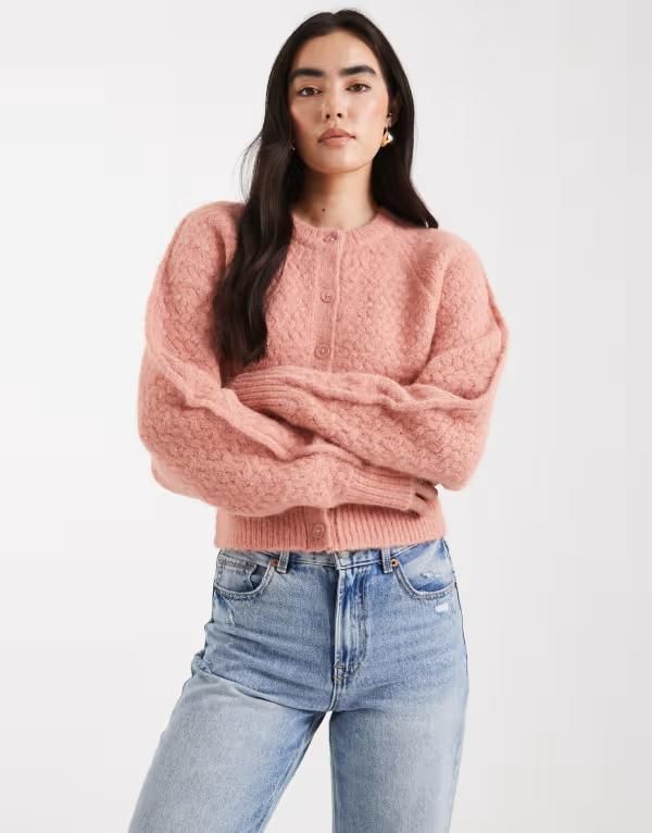 エイソス レディース アウター カーディガン クルーネック ASOS DESIGN crew neck cardigan with stitch detail in light Light Pink ピンク