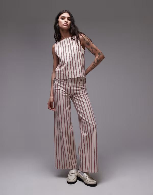 トップショップ レディース ボトムス デニムパンツ ワイドレッグ ジーンズ Topshop mid rise wide leg jeanstripesTRIPE ストライプ