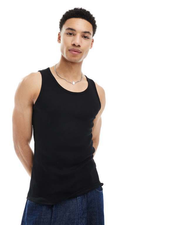 ウィークデイ メンズ トップス ベスト Weekday standard fit tank top Black ブラック
