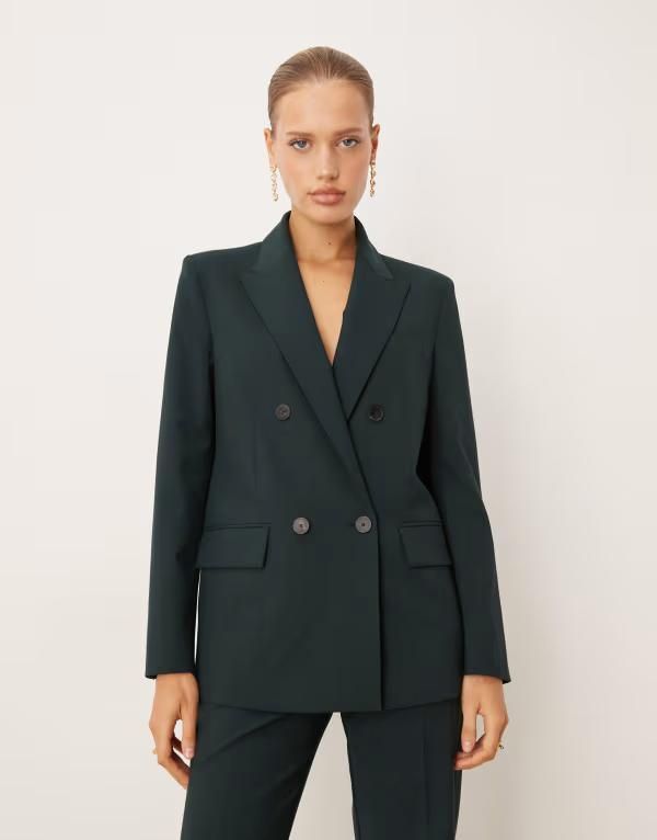 マンゴ レディース アウター ジャケット・ブルゾン ウール ブレザー Mango Irese wool mix tailored blazer in forest green part of a set FOREST GREEN グリーン