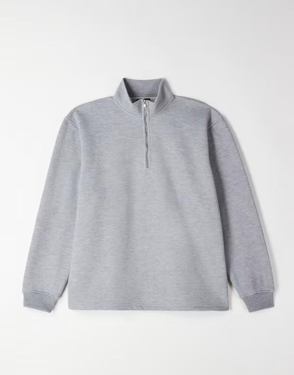 エイソス メンズ アウター ニット・セーター ハーフジップ スウェット シャツ ASOS DESIGN relaxed quarter zipique sweatshirt heather Gray Heather グレー