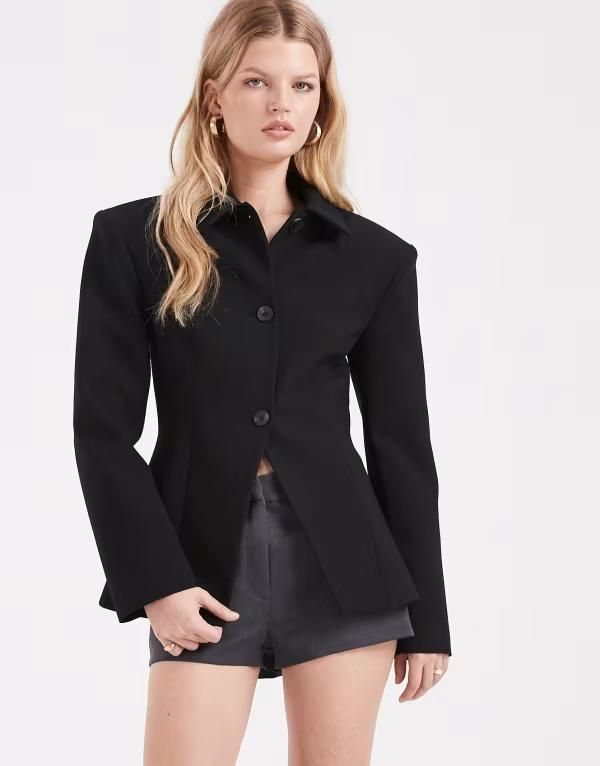 エイソス レディース アウター ジャケット・ブルゾン ブレザー ASOS DESIGN extreme shoulder collar detail blazer black ブラック
