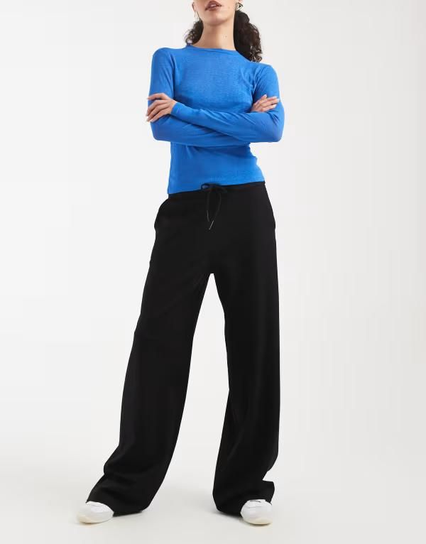 ヴェロモーダ レディース ボトムス カジュアルパンツ ワイドレッグ ジャージー Vero Moda tie waist pullon jersey wide leg pants Black ブラック