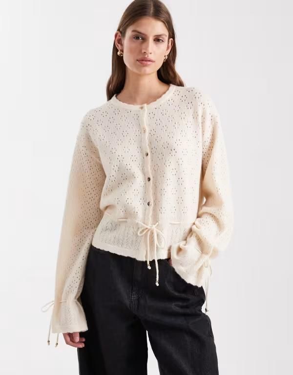ミスセルフフリッジ レディース アウター カーディガン Misselfridge cozy peplum hem cardigan in buttermilk 15,385円