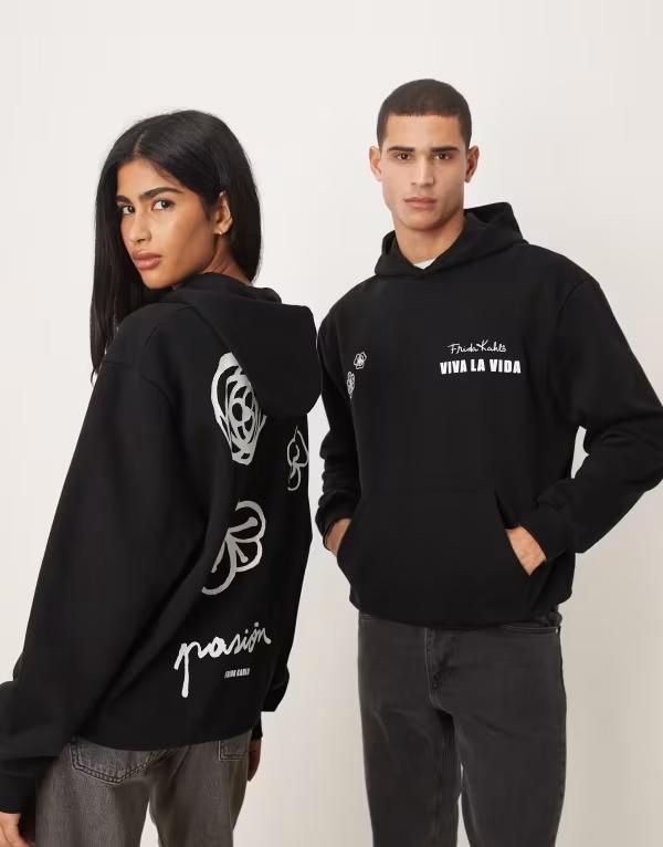 エイソス レディース アウター パーカー・スウェット プリント ASOS DESIGN Unisex relaxed hoodie with FRIDA KAHLO prints Black ブラック