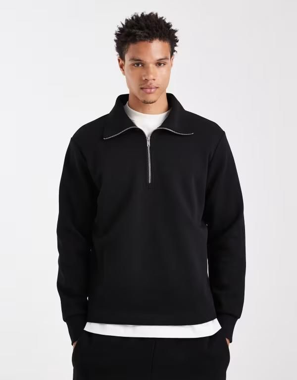 マンゴ メンズ アウター ニット・セーター ハーフジップ ポロシャツ Mango quarter zipolo top Black ブラック