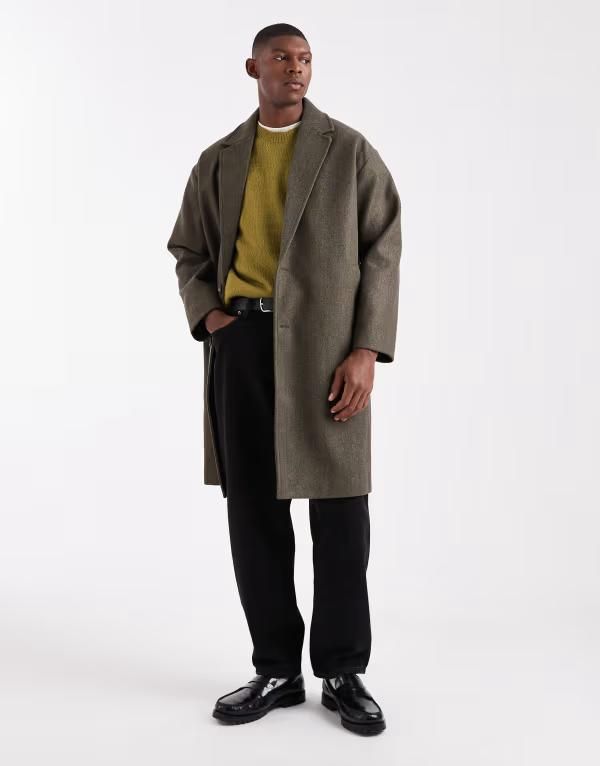 オンリーアンドサンズ メンズ アウター コート ドロップショルダー ONLY SONS drop shoulder longline coatexture Bungee cord カーキ