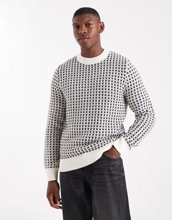 オンリーアンドサンズ メンズ アウター ニット・セーター クルーネック ONLY SONS crew neck sweater in cream Egret クリーム