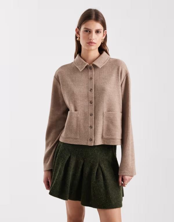 ミスセルフフリッジ レディース アウター カーディガン Misselfridge brushed button through collar detail cardigan CAMEL キャメル