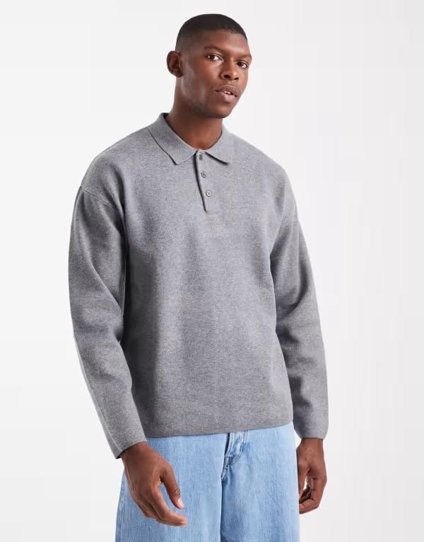 ジャック アンド ジョーンズ メンズ トップス ポロシャツ ニット Jack Jones Premium knitted polo Medium gray melange グレー