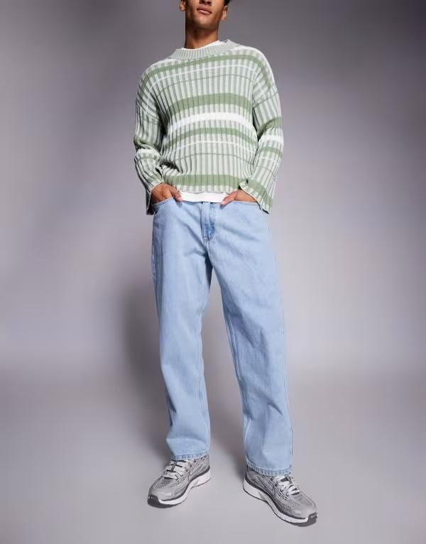 ベイシング エイプ メンズ ボトムス デニムパンツ ジーンズ Aape by A Bathing Ape loose fit denim jeans in light blue with leg embroidery LBLUE デニム
