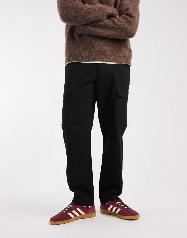 エイソス メンズ ボトムス カジュアルパンツ ストレート カーゴパンツ ASOS DESIGN straight leg cargo pants twill Black ブラック