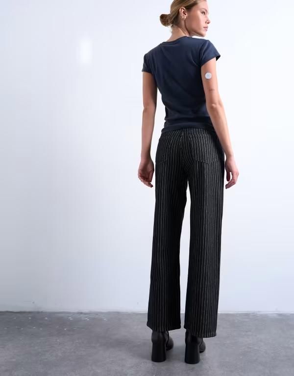 トップショップ レディース ボトムス デニムパンツ ストレート ジーンズ Topshop Column mid rise straight leg jeanstripesTRIPE ストライプ