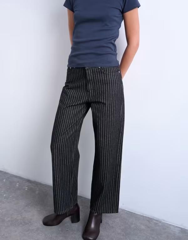 トップショップ レディース ボトムス デニムパンツ ストレート ジーンズ Topshop Column mid rise straight leg jeanstripesTRIPE ストライプ