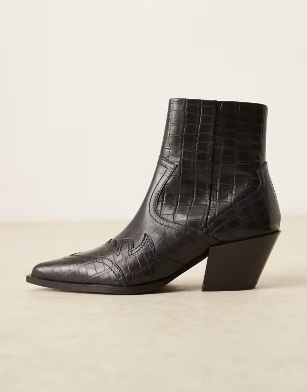 エイソス メンズ シューズ ブーツ・レインブーツ レザー ASOS DESIGN cuban boots leather Black ブラック