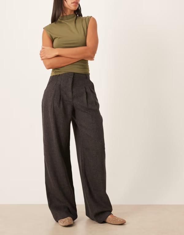 ジェイディーワイ レディース ボトムス カジュアルパンツ ワイドレッグ ハイウエスト JDY high waist wide leg pants plaid Black ブラック