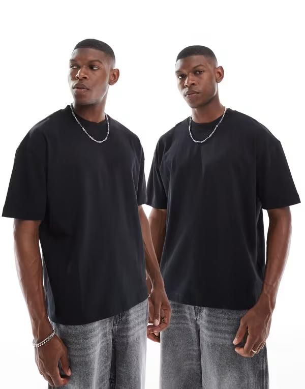 エイソス メンズ トップス Tシャツ ASOS DESIGN heavyweight 2 pack oversized tshirts Black ブラック