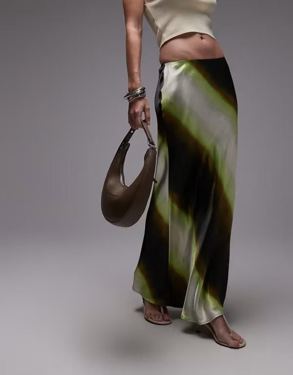 トップショップ レディース ボトムス スカート サテン マキシ Topshop satin bias maxi skirt in lime ombre stripe Lime ライム
