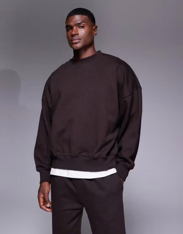 エイソス メンズ アウター パーカー・スウェット スウェット シャツ ASOS DESIGN premium heavyweight extreme oversized sweatshirt in 400gsm Mole ブラウン