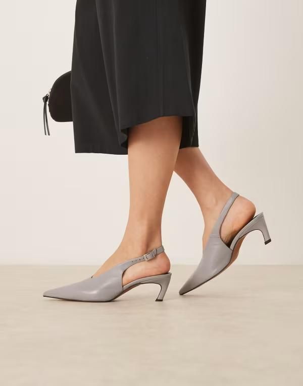 エイソス レディース シューズ ヒール レザー ASOS DESIGN Sculpt premium slingback mid heel shoes leather Gray leather グレー