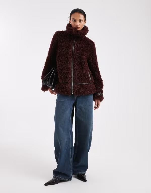 ミスセルフフリッジ レディース アウター ジャケット・ブルゾン Misselfridge borg oversized aviator in chocolate チョコレート