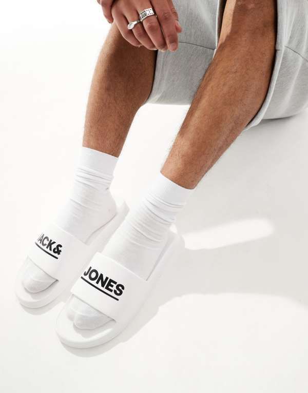 ジャック アンド ジョーンズ メンズ シューズ サンダル Jack Jones pool slides inwhite White ホワイト