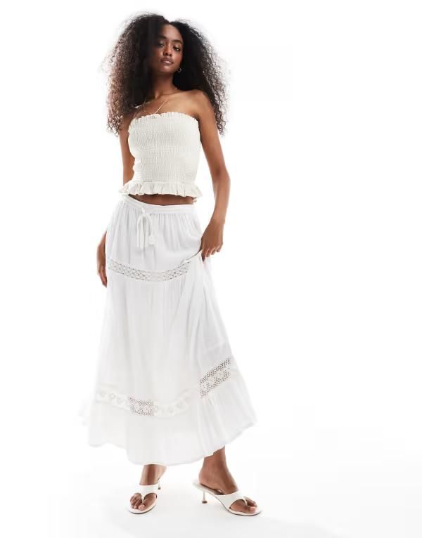ウェンズデーガール レディース ボトムス スカート Wednesdays Girl eyelet midaxi skirt WHITE ホワイト