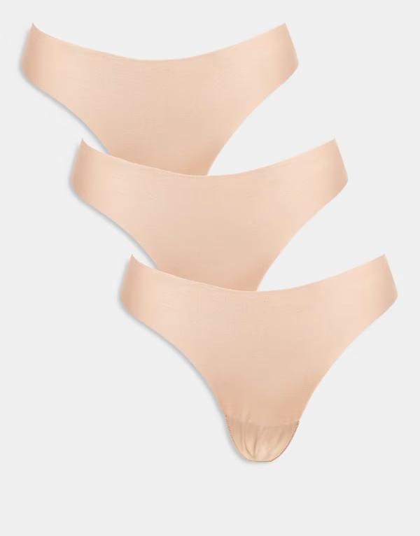 エイソス レディース アンダーウェア ブリーフパンツ ASOS DESIGN 3 pack no vpl thong BEIGE ベージュ