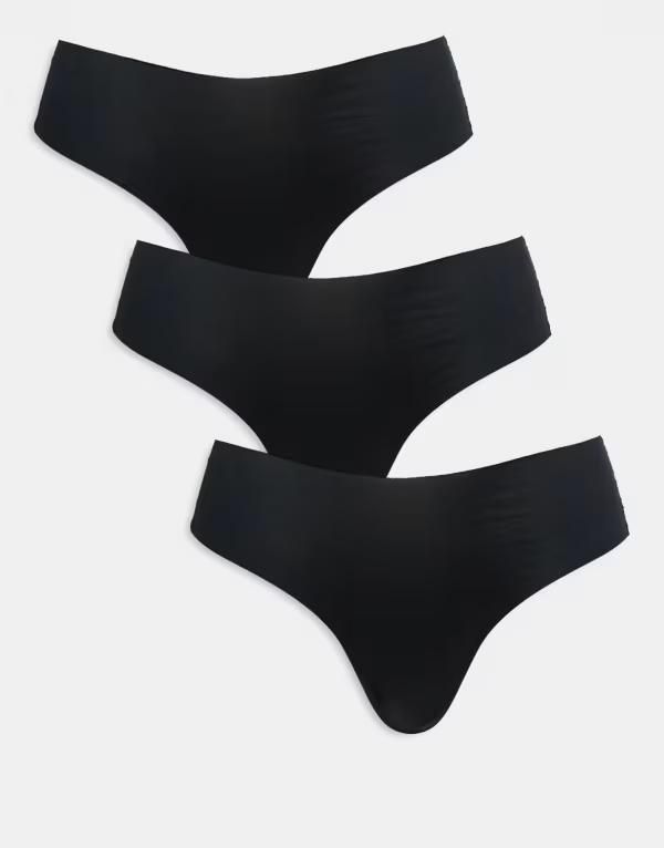 エイソス レディース アンダーウェア ブリーフパンツ レース ASOS DESIGN 3 pack no vpl and lace brazilian briefs Black ブラック