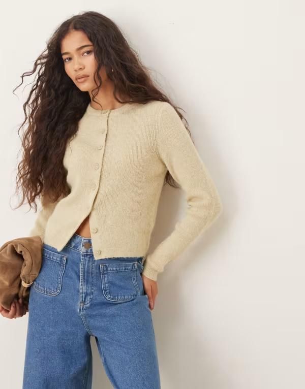 エイソス レディース アウター カーディガン クルーネック ニット ASOS DESIGN crew neck loose knit fitted cardigan in pistachio Pistachio