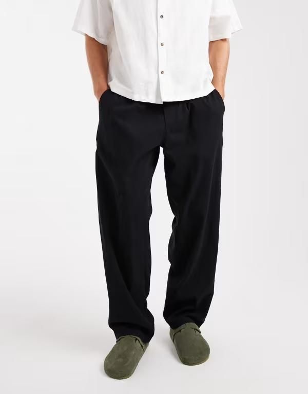 ジャック アンド ジョーンズ メンズ ボトムス カジュアルパンツ パンツ リネン Jack Jones loose fit linen mix pants Black ブラック