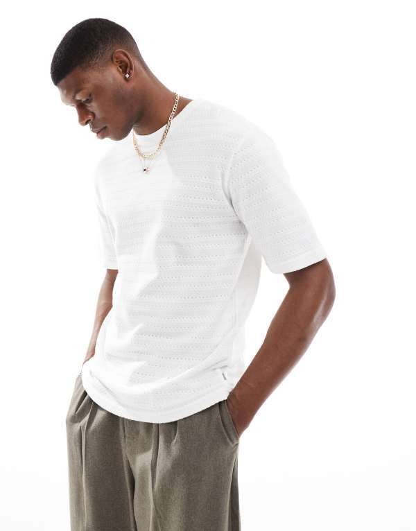 オンリーアンドサンズ メンズ トップス Tシャツ ニット ONLY SONS textured knit tshirt Cloud Dancer ホワイト